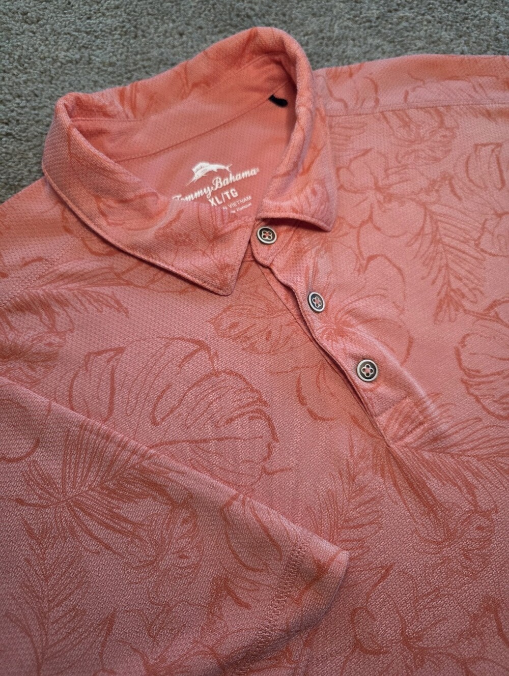 Tommy Bahama Tropical Leaf Print Polo Shirt Men’s Size XL Coral